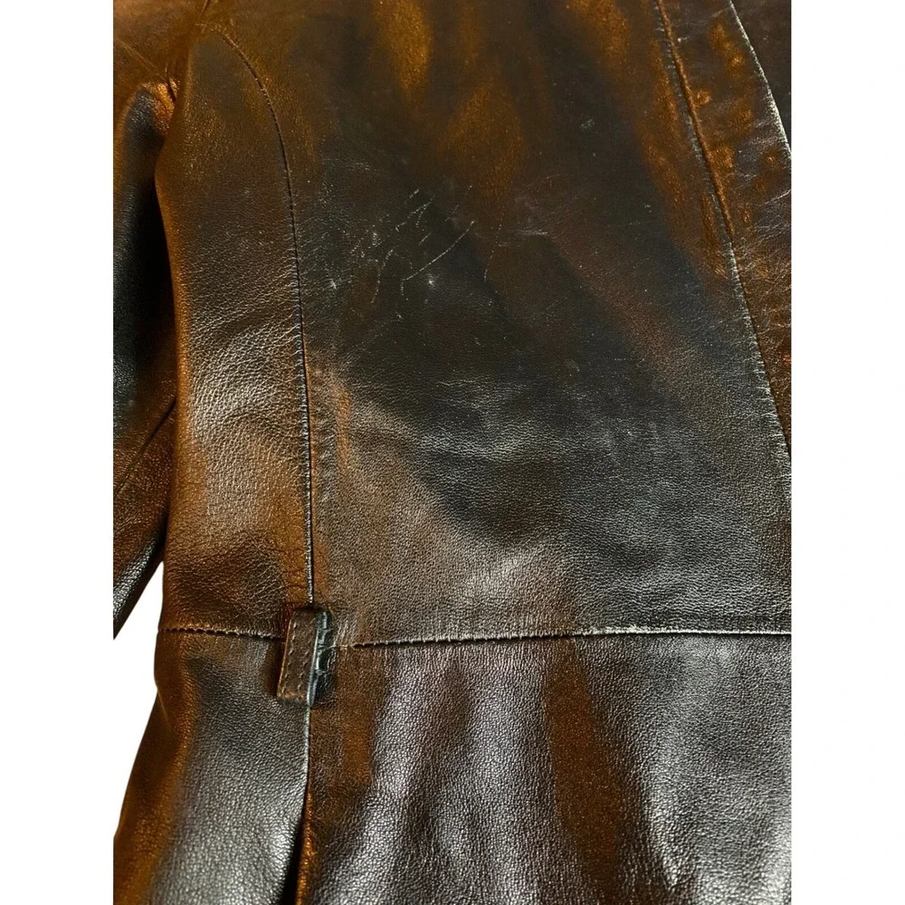 Wilsons Leather Pelle‎ Studio Black Leather Jacket Stand Collar Zip Womens Large